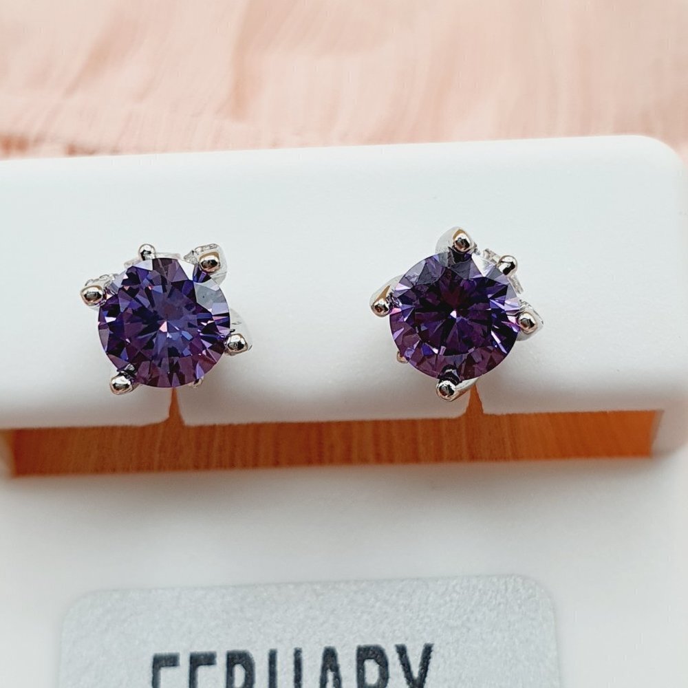 Birthstone S925 Sterling Silver CZ Stud Earrings for Women/Girl, US1925…